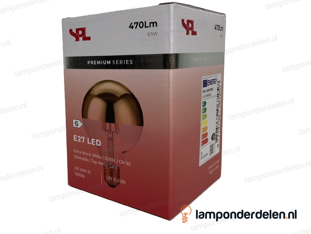 SPL filament LED kopspiegel globelamp - E27 - G95 - goud - 7W - dimbaar