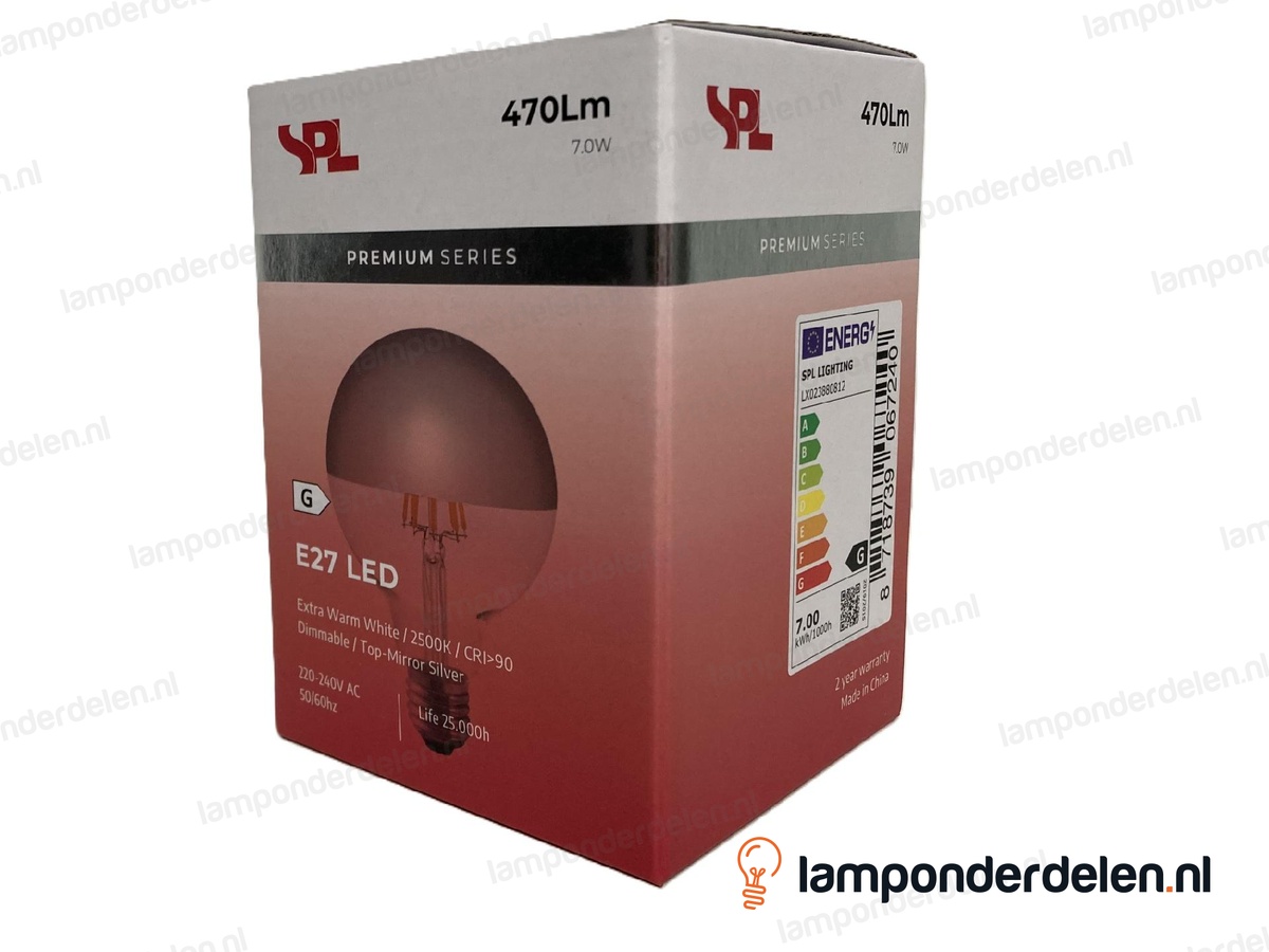 SPL filament LED kopspiegel globelamp - E27 - G95 - zilver - 7W - dimbaar