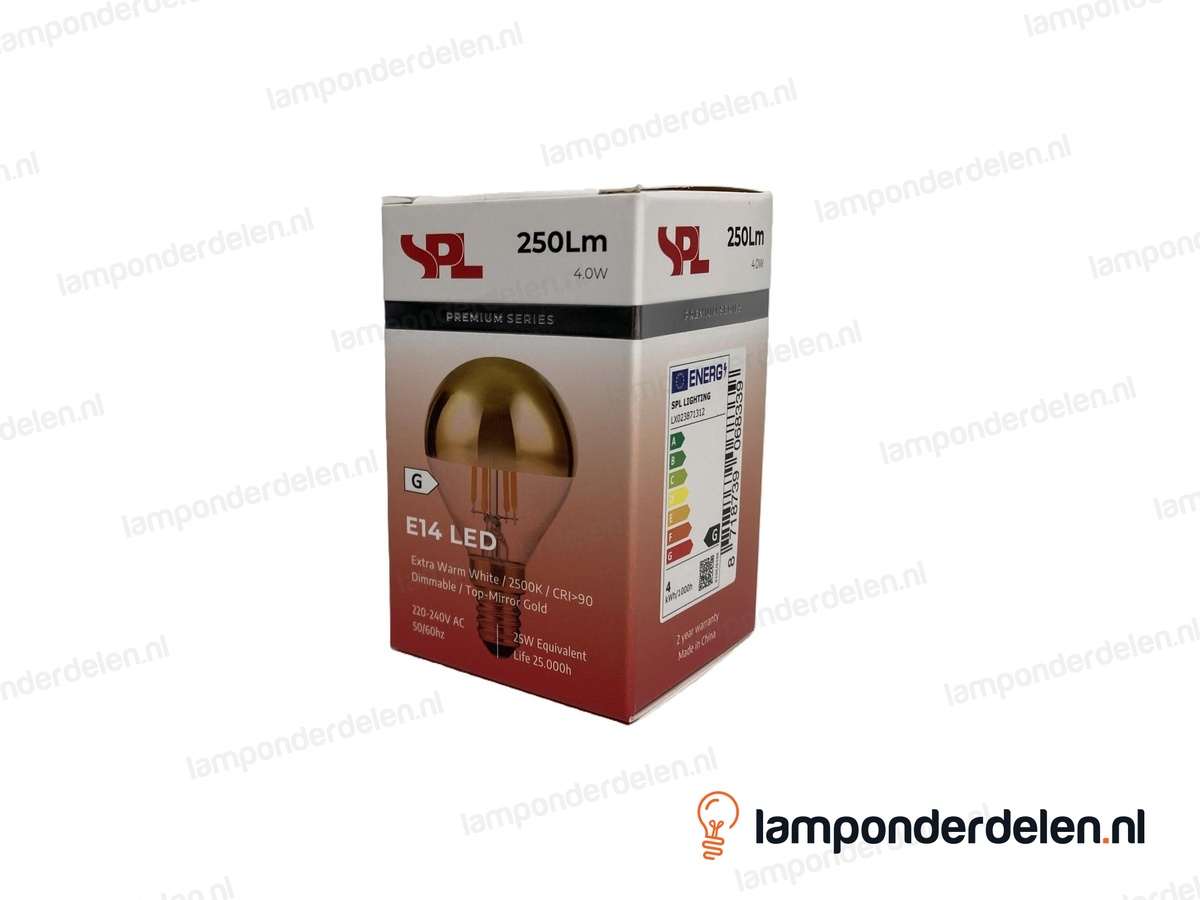 SPL filament LED kopspiegel kogellamp - E14 - P45 - goud - 4W - dimbaar