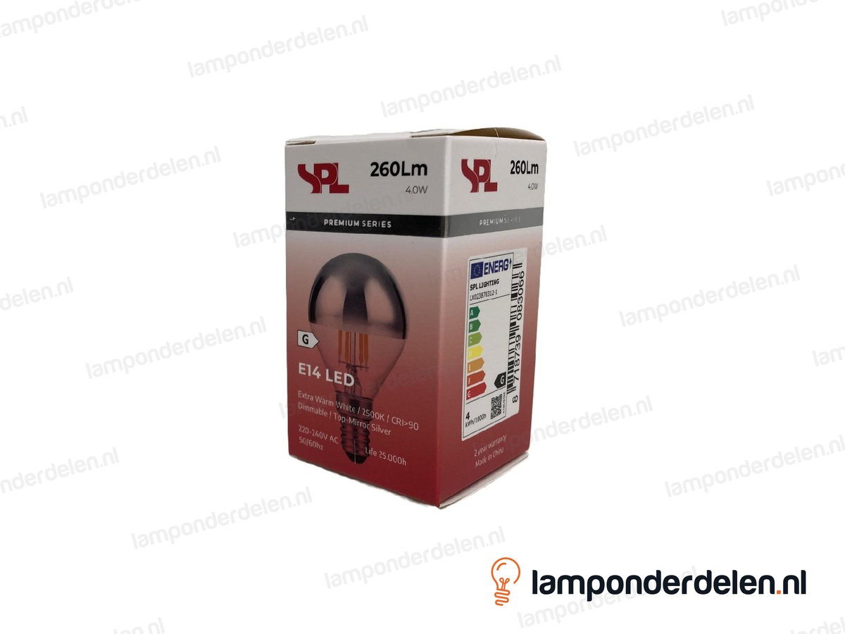 SPL filament LED kopspiegel kogellamp - E14 - P45 - zilver - 4W - dimbaar