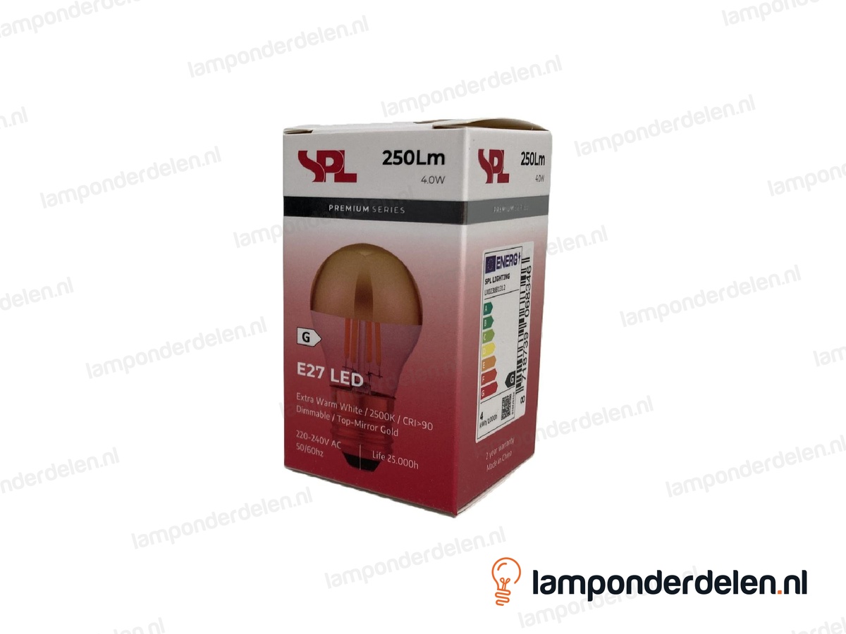 SPL filament LED kopspiegel kogellamp - E27 - P45 - goud - 4W - dimbaar