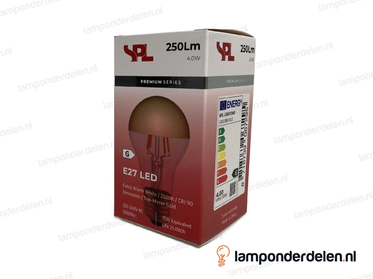 SPL filament LED kopspiegel standaardlamp - E27 - A55 - goud - 4W - dimbaar