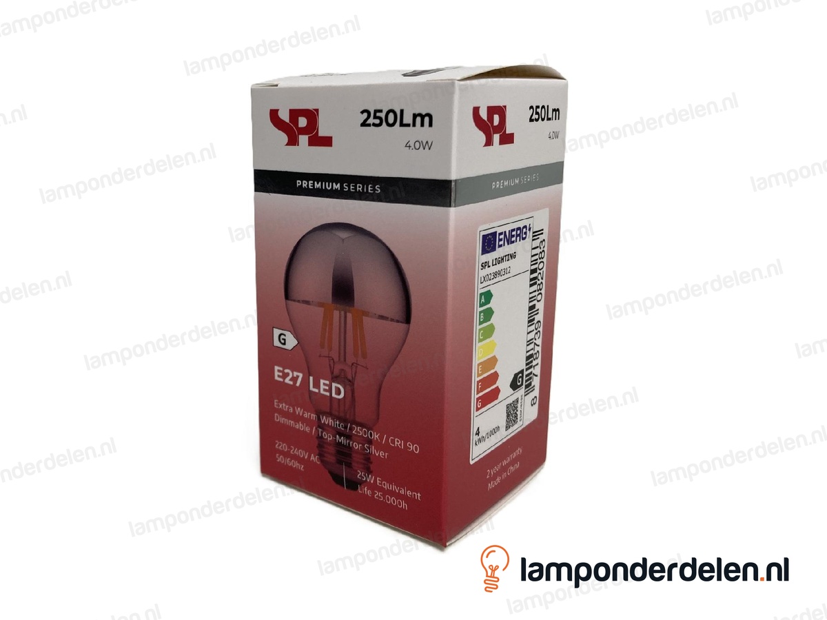 SPL filament LED kopspiegel standaardlamp - E27 - A55 - zilver - 4W - dimbaar