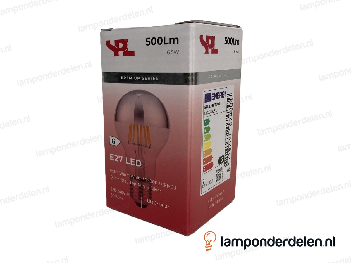 SPL filament LED kopspiegel standaardlamp - E27 - A60 - zilver - 6,5W - dimbaar