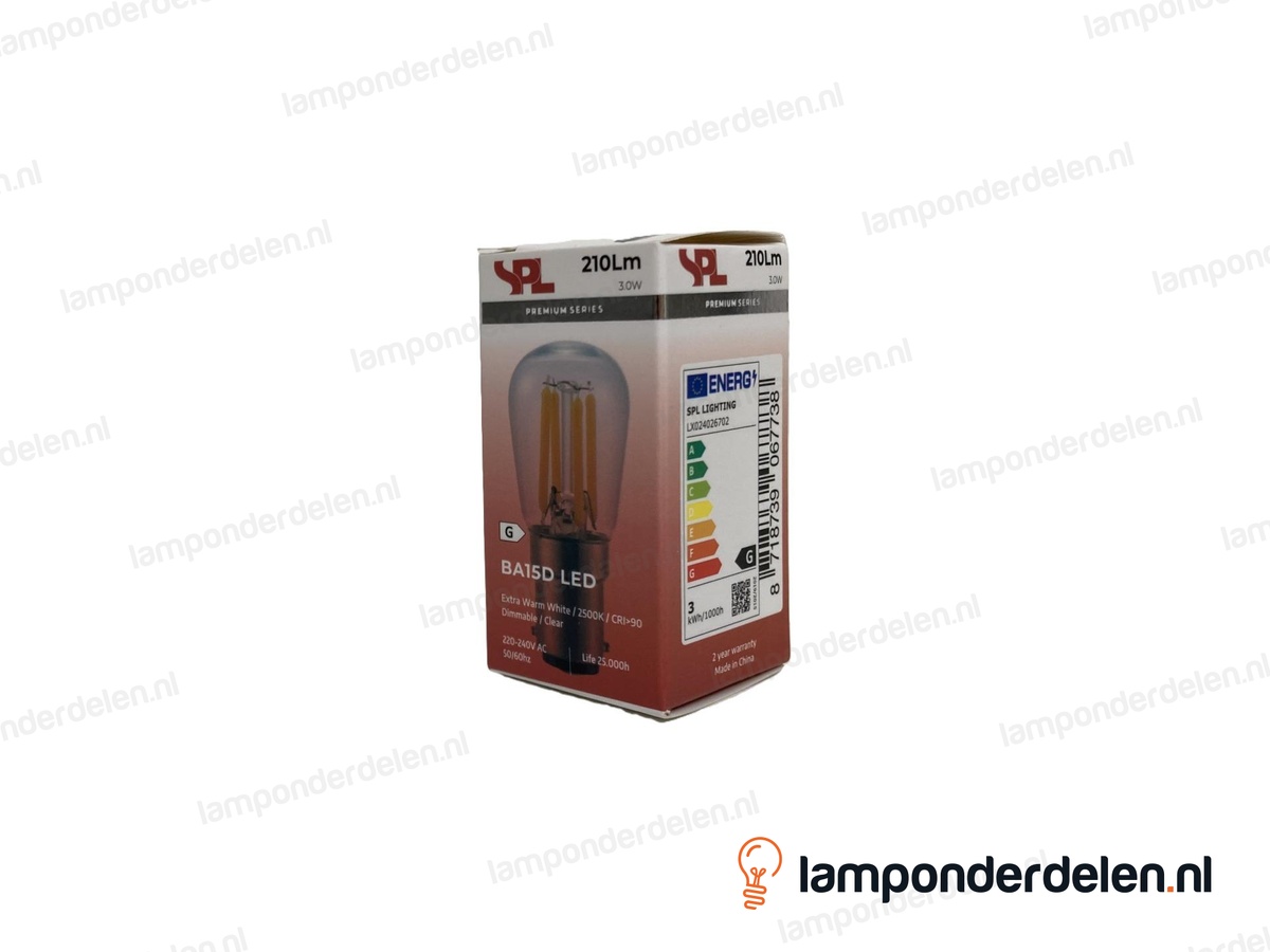 SPL filament LED parfumlamp - Ba15d - T26 - helder - 3W - dimbaar