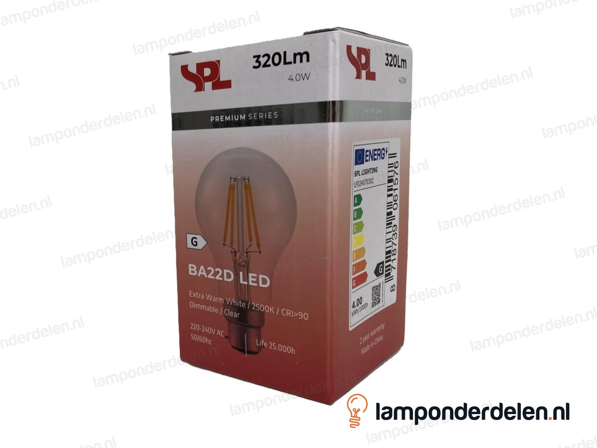 SPL filament LED standaardlamp - Ba22d - A60 - helder - 4W - dimbaar