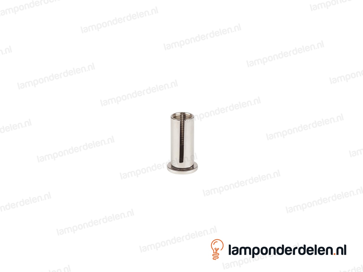 Staalkabel bevestigingsbus messing nikkelkleurig - sleuf voor staalkabel - binnendraad M10x1 - bevestigingsgat 5 mm