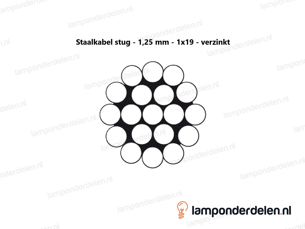 Staalkabel stug - 1,25 mm - 1x19 - nippel 4x4 - lengte 2 meter