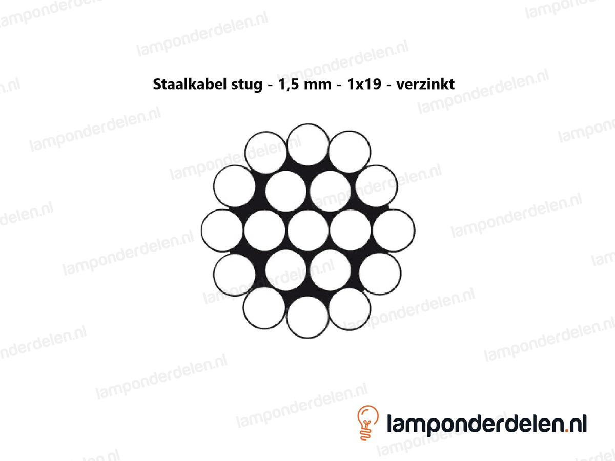 Staalkabel stug - 1,5 mm - 1x19 - nippel 4x4 - lengte 3 meter