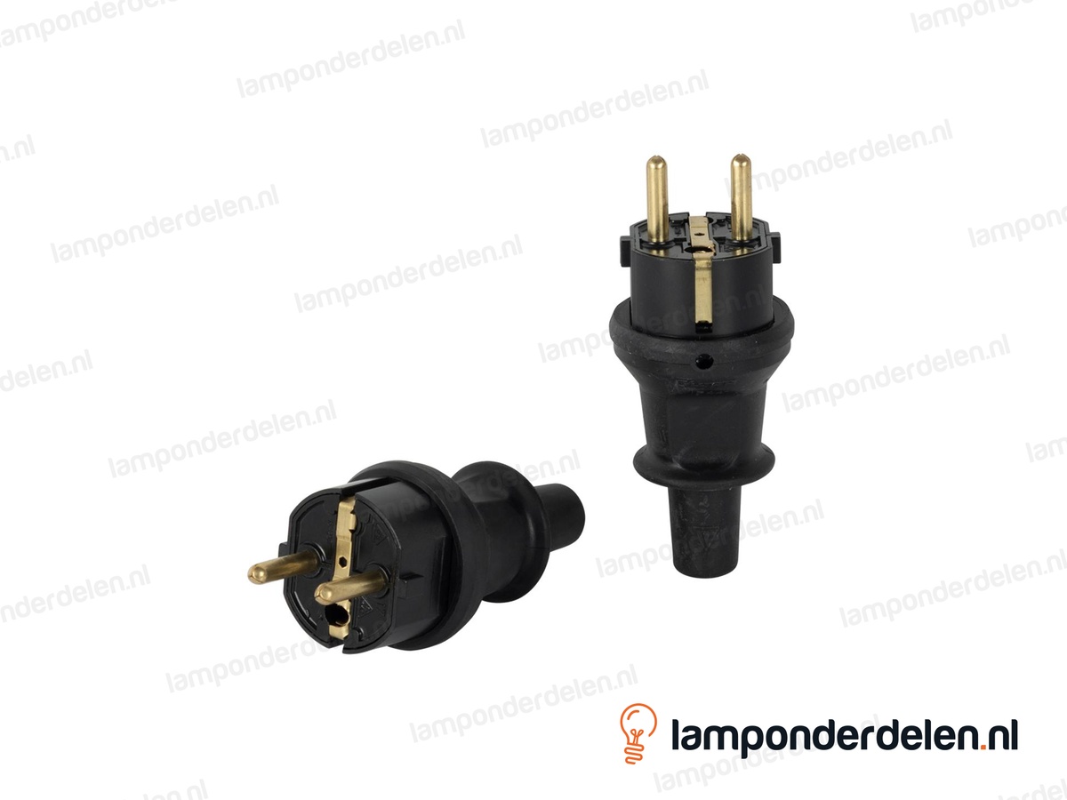 Stekker polyamide pvc zwart met randaarde en penaarde - tule model - IP44