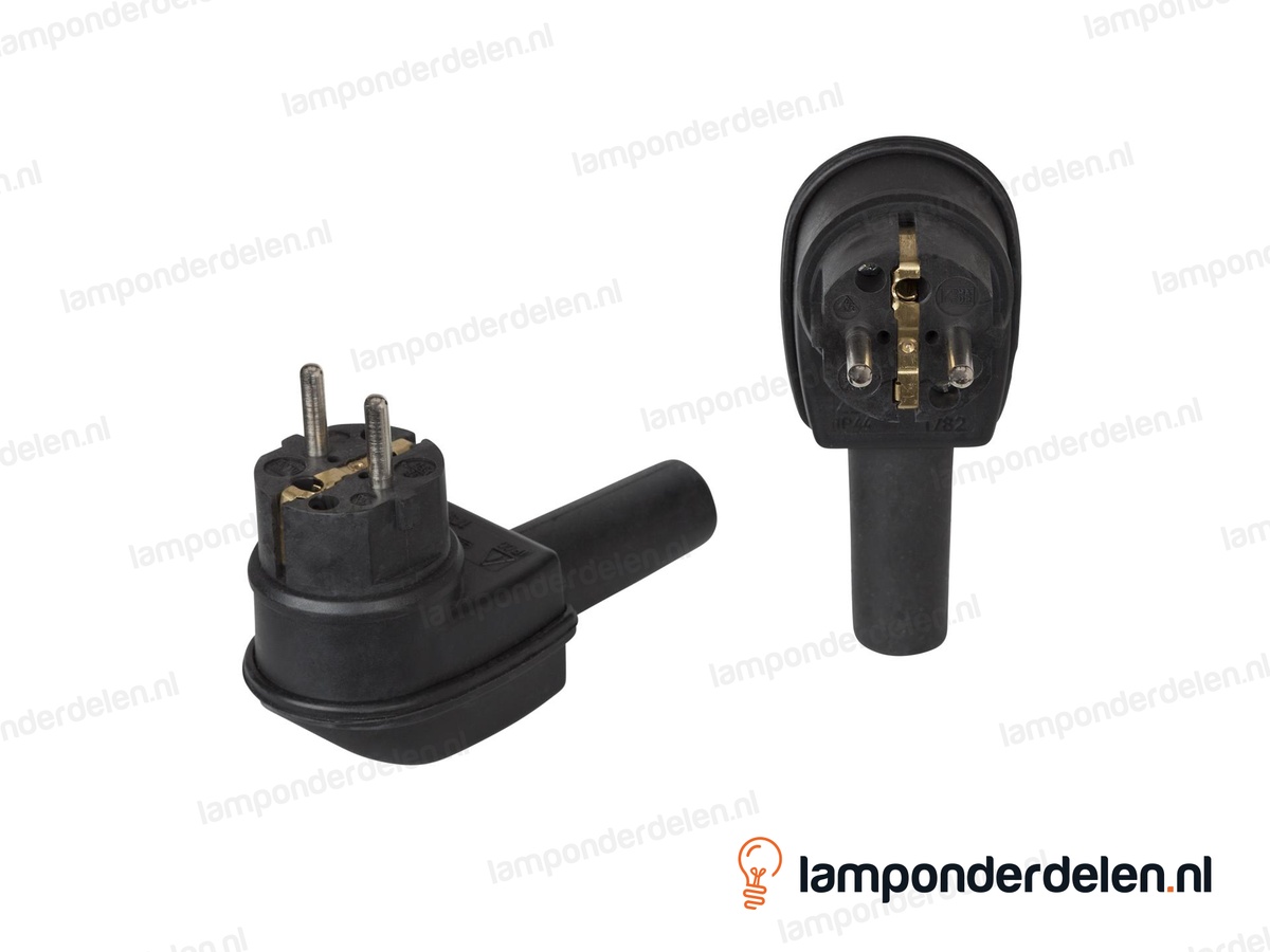 Stekker rubber zwart haaks met randaarde en penaarde - tule model - IP44