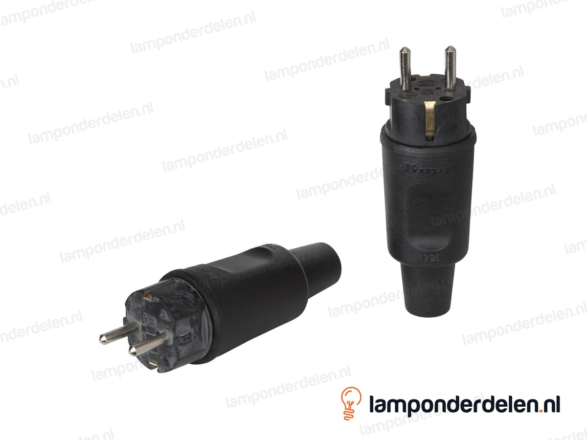 Stekker rubber zwart met randaarde - tule model - IP44