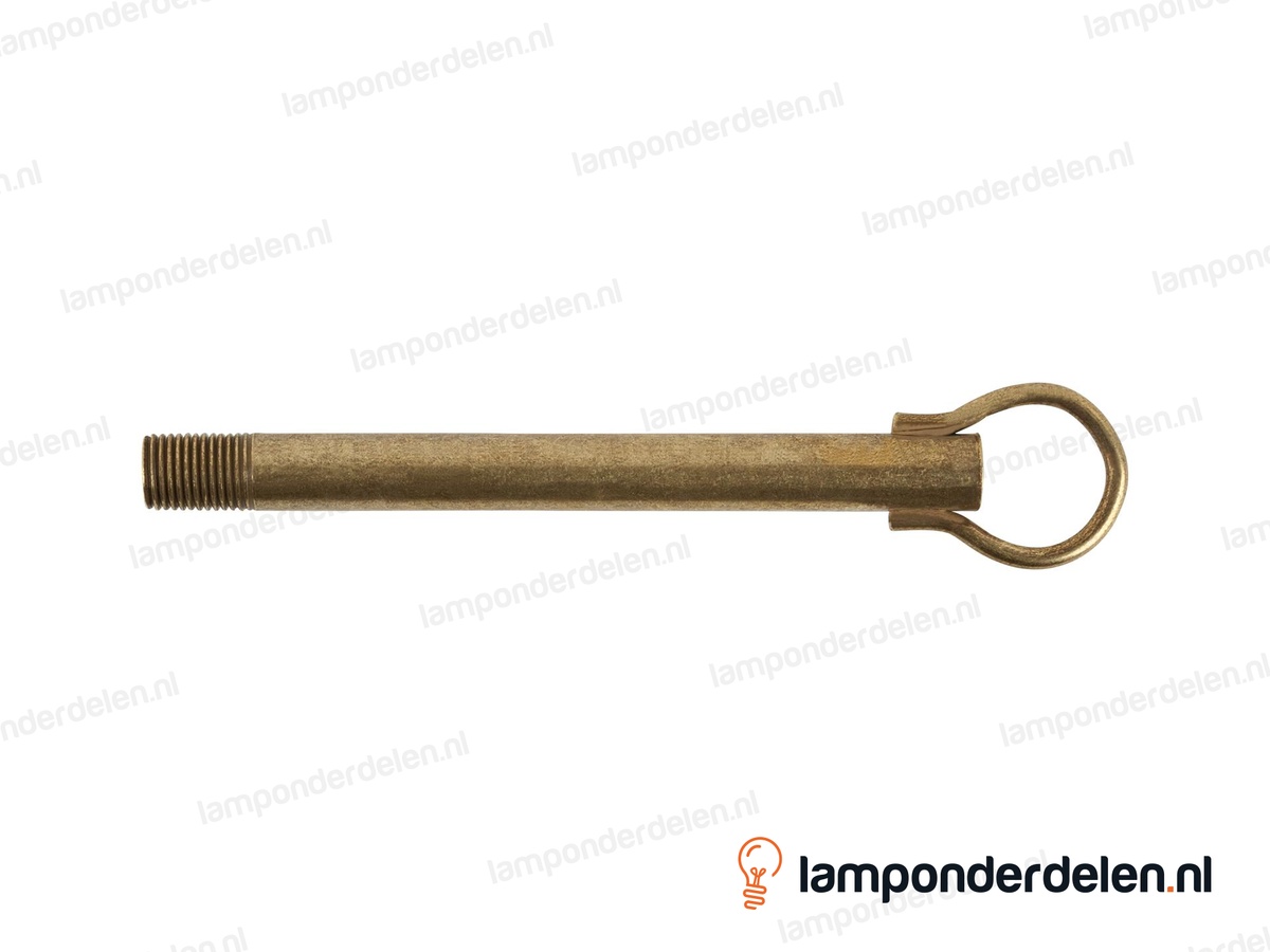 Stelpijp metaal messingkleurig - lengte 12 cm - ophangoog 25 mm - buitendraad M10x1