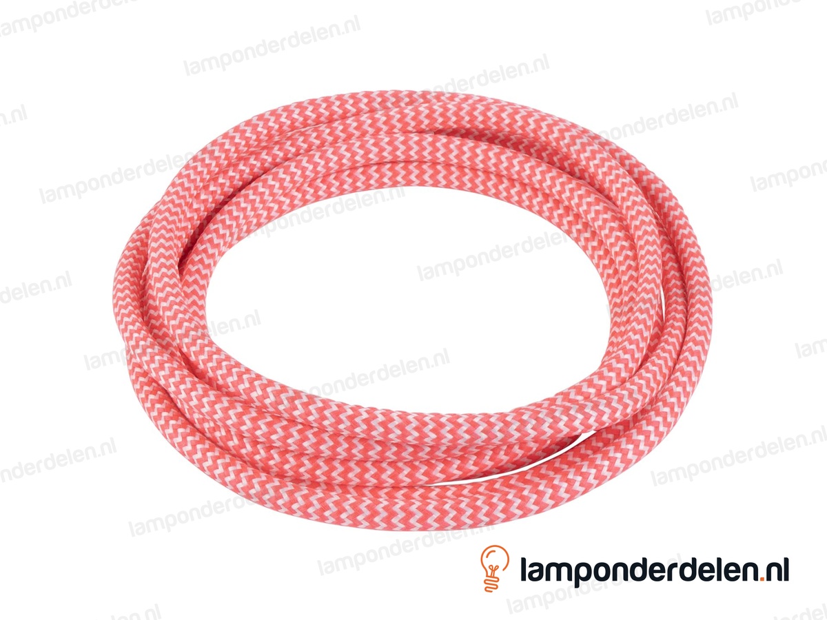 Strijkijzersnoer fluorescerend roze met wit - 2 x 0,75 mm²