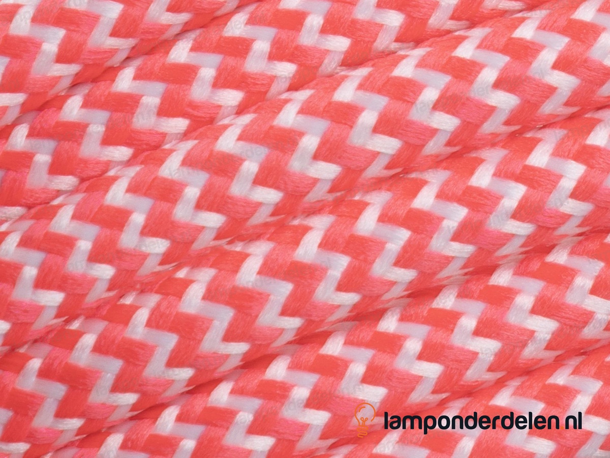 Strijkijzersnoer fluoriserend roze met wit - 2 x 0,75 mm²