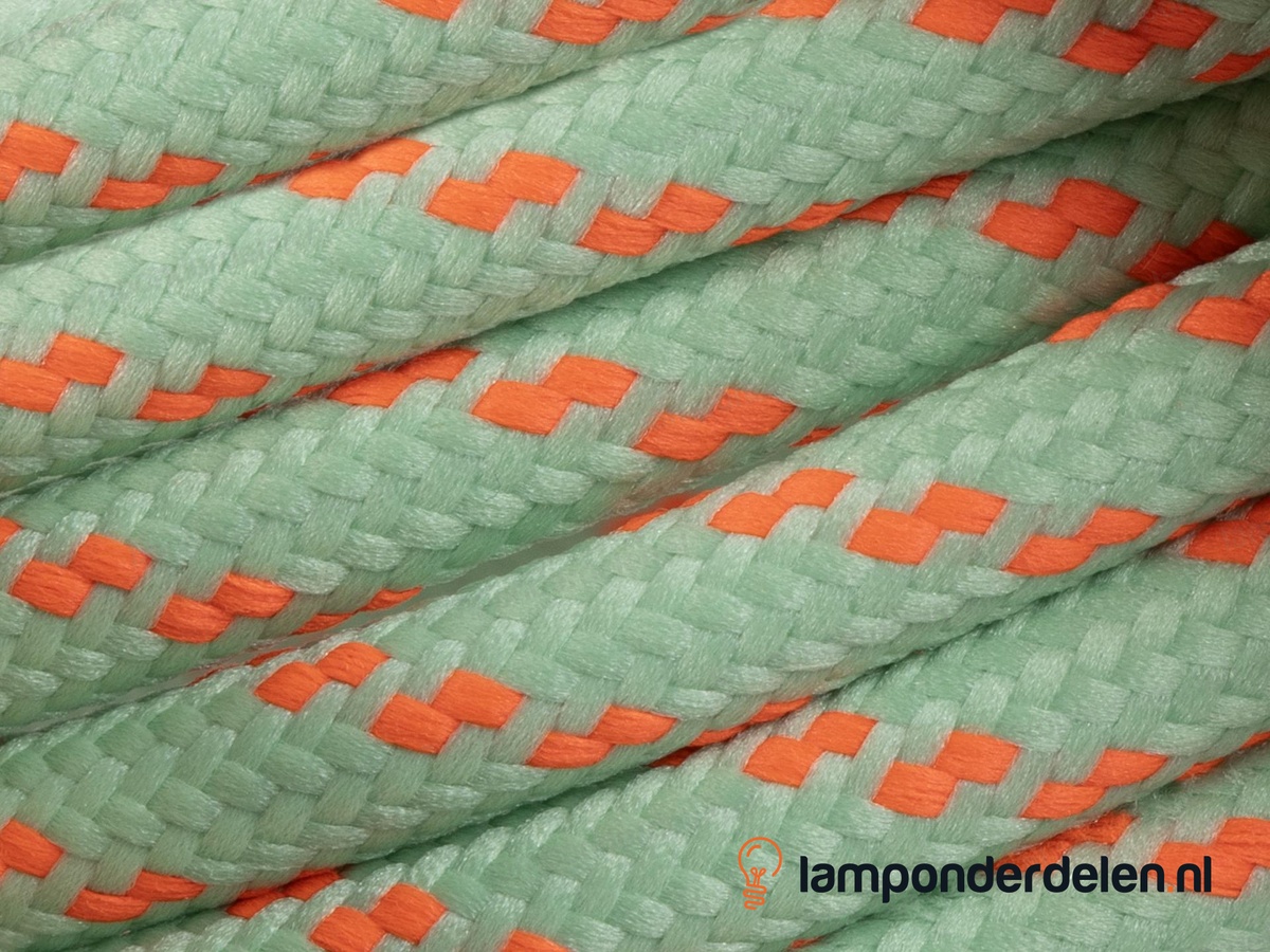 Strijkijzersnoer mintgroen met fluorescerend oranje stip - 2 x 0,75 mm²