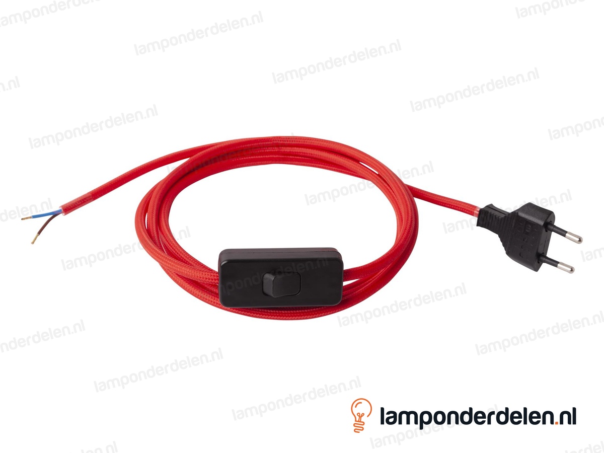 Strijkijzersnoer rood met snoerschakelaar en eurostekker - 2 x 0,75 mm² - lengte 2 meter