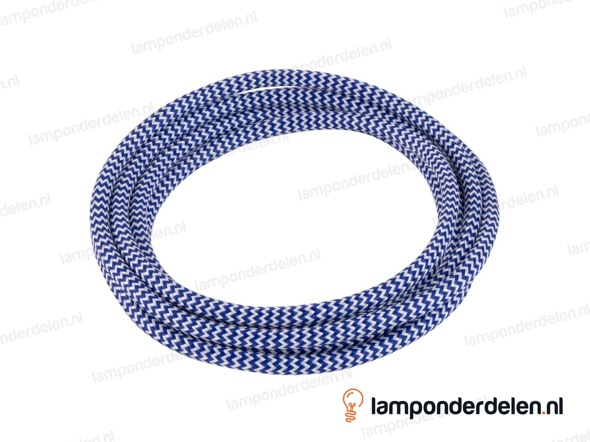 Strijkijzersnoer royalblauw met wit - 2 x 0,75 mm²