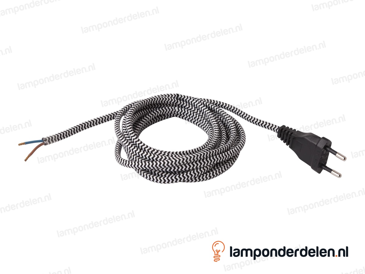 Strijkijzersnoer zwart en wit met eurostekker - 2 x 0,75 mm² - lengte 3 meter