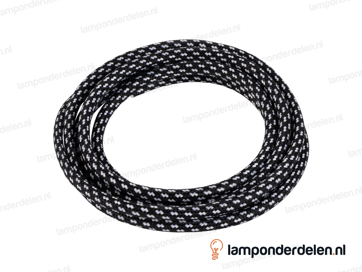 Strijkijzersnoer zwart met witte stip narrow - 2 x 0,75 mm²