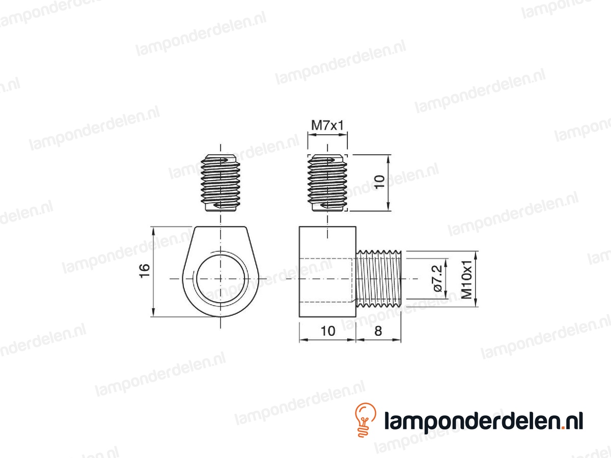 Trekontlaster kunststof transparant hoekig - lengte schroefdraad 8 mm - buitendraad M10x1
