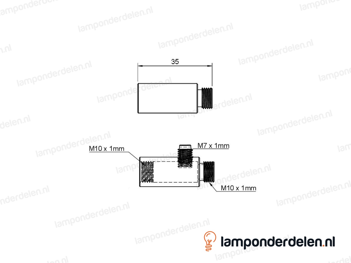 Trekontlaster messing verlengstuk - binnendraad en buitendraad M10x1