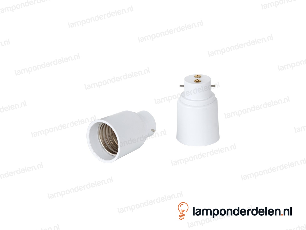 Verloopfitting kunststof wit - van B22d naar E27 fitting