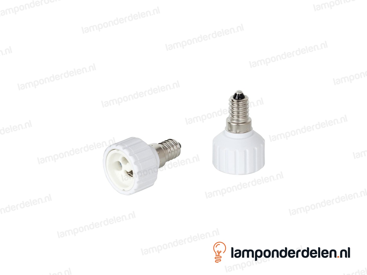 Verloopfitting kunststof wit - van E14 naar GU10 fitting