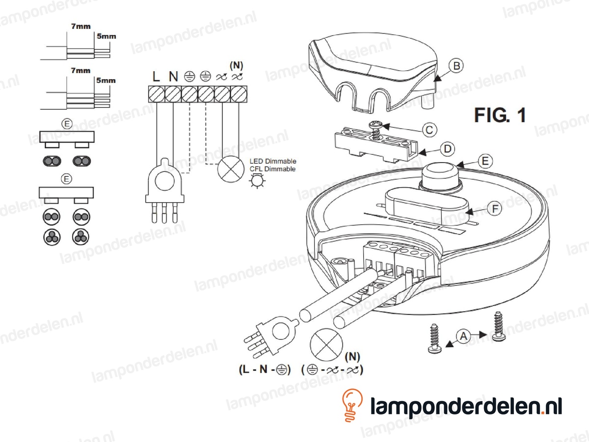 Vloerdimmer kunststof transparant LED - 4 tot 25 watt - maximaal vier LED lampen