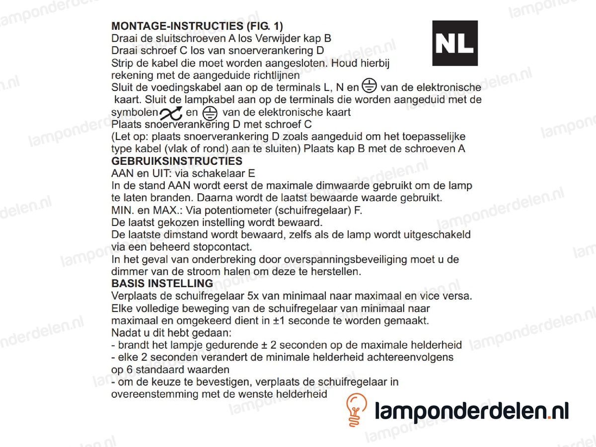 Vloerdimmer kunststof transparant LED - 4 tot 25 watt - maximaal vier LED lampen