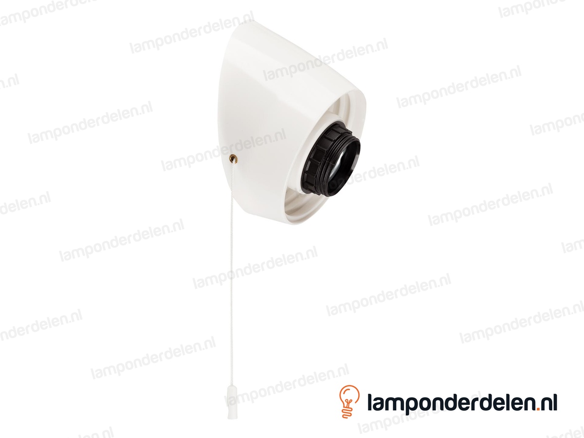 Wand schroefrand E27 kunststof wit schuin met trekschakelaar - 60 watt