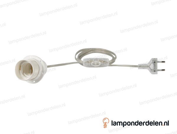 Aansluitsnoer transparant met fitting E27, een snoerschakelaar en eurostekker - 2 x 0,75 mm² - lengte 1,5 meter