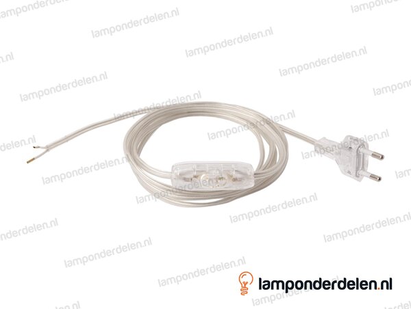 Aansluitsnoer transparant met snoerschakelaar en eurostekker - 2 x 0,75 mm² - lengte 2 meter