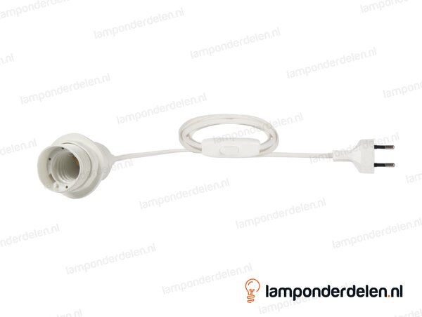 Aansluitsnoer wit met fitting E27, een snoerschakelaar en eurostekker - 2 x 0,75 mm² - lengte 1,5 meter