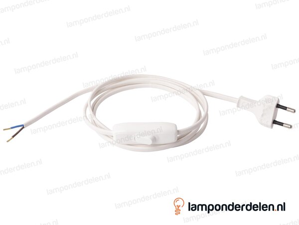 Aansluitsnoer wit met snoerschakelaar en eurostekker - 2 x 0,75 mm² - lengte 2 meter