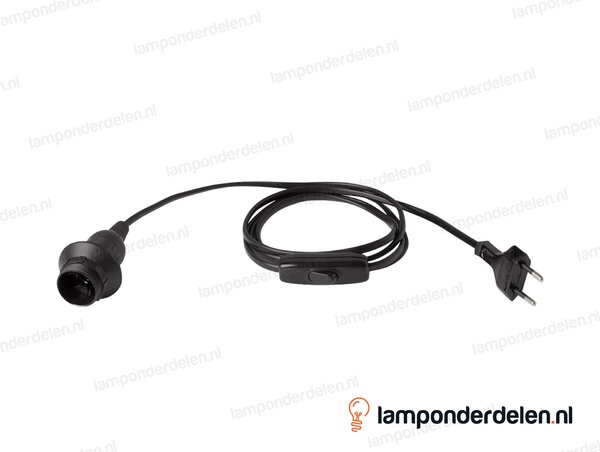 Aansluitsnoer zwart met fitting E14, een snoerschakelaar en eurostekker - 2 x 0,75 mm² - lengte 1,7 meter