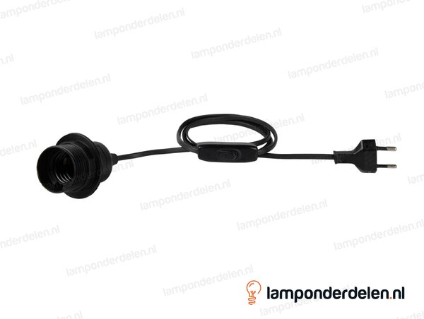 Aansluitsnoer zwart met fitting E27, een snoerschakelaar en eurostekker - 2 x 0,75 mm² - lengte 1,5 meter