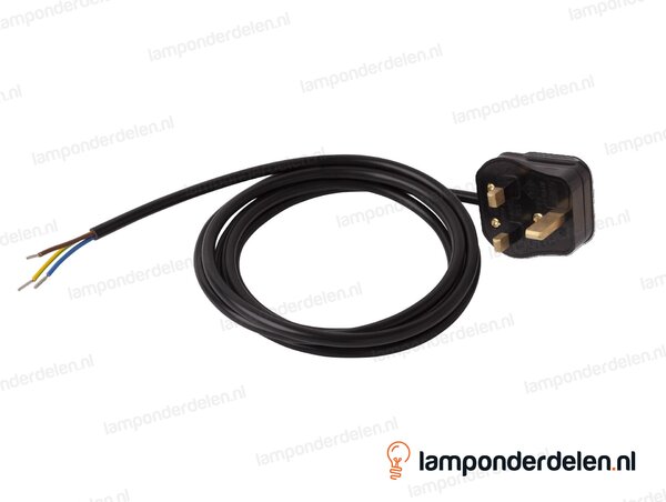 Aansluitsnoer zwart met geaarde UK stekker - 3 x 0,75 mm² - lengte 2 meter