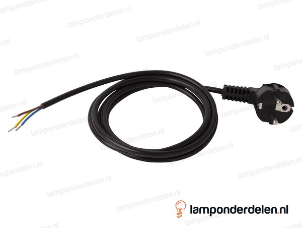 Aansluitsnoer zwart met haakse RA stekker - 3 x 1,5 mm² - lengte 2 meter