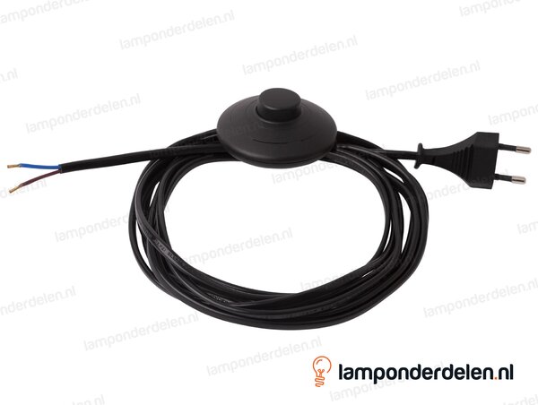 Aansluitsnoer zwart met voetschakelaar plat model en eurostekker - 2 x 0 ,75 mm ² - lengte 4 meter