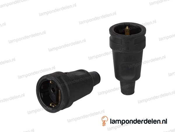Contrastekker rubber zwart met randaarde - IP44