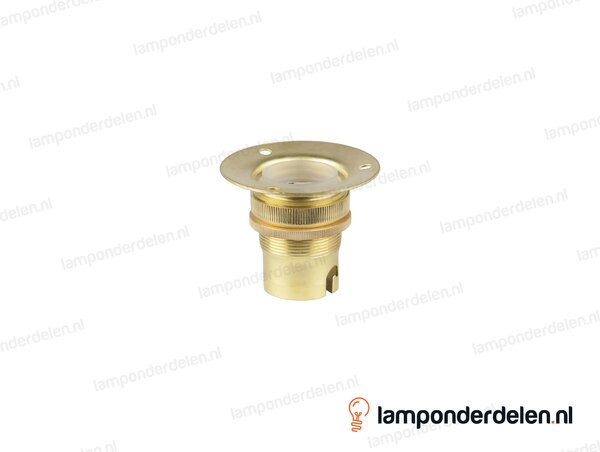 Fitting B22d messing met montageplaat doorlopend met één fittingschroefring