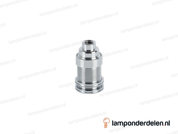 Fitting E14 messing chroomkleurig doorlopend met twee fittingschroefringen en aarde-aansluiting