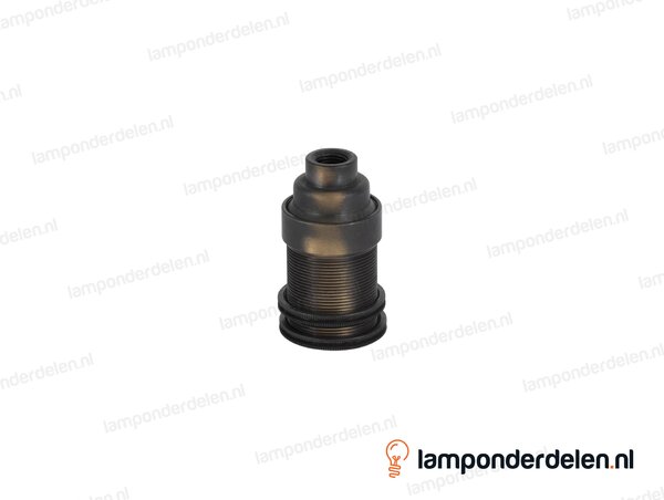 Fitting E14 messing geborsteld antiek doorlopend met twee fittingschroefringen en aarde-aansluiting
