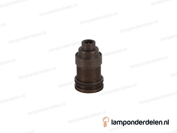 Fitting E14 messing oud engels doorlopend met twee fittingschroefringen en aarde-aansluiting