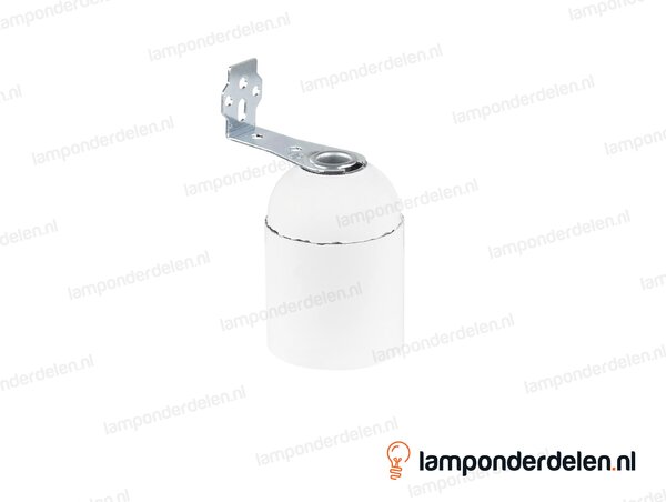 Fitting E27 bakeliet wit glad met montagebeugel