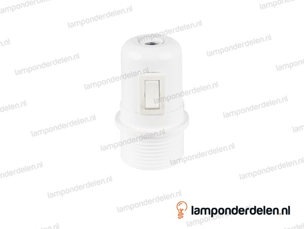 Fitting E27 bakeliet wit verhoogd met wipschakelaar