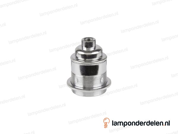 Fitting E27 messing chroomkleurig doorlopend met één fittingschroefring en aarde-aansluiting