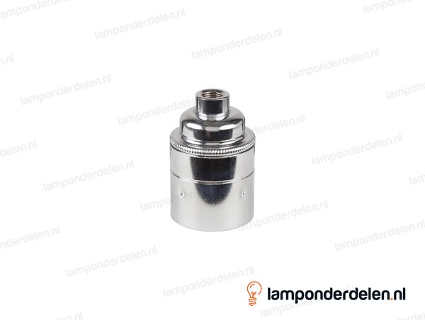 Fitting E27 messing chroomkleurig glad met aarde-aansluiting
