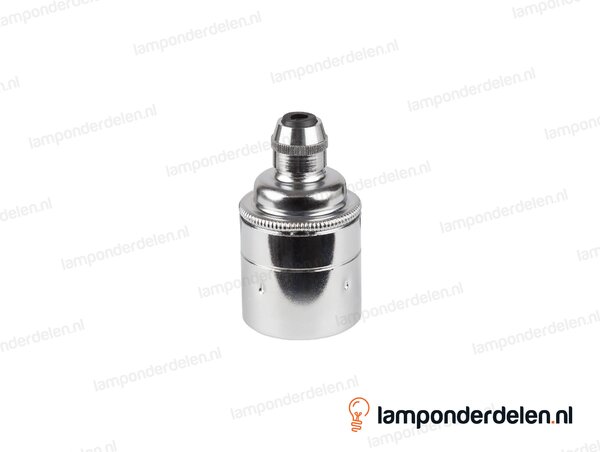 Fitting E27 messing chroomkleurig glad met trekontlaster en aarde-aansluiting